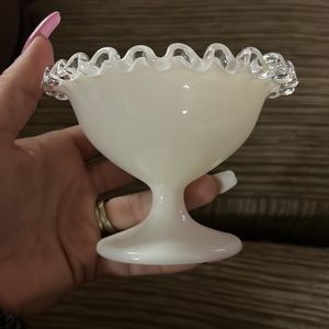 Fenton milk glass silver-crest sherbet bowl